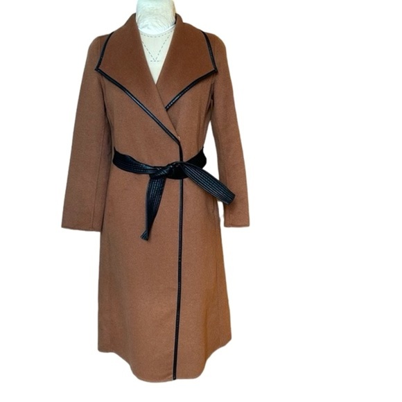 NWOT TAHARI LONG DOUBLE FACE VEGAN TRIM WOOL COAT - Picture 3 of 14